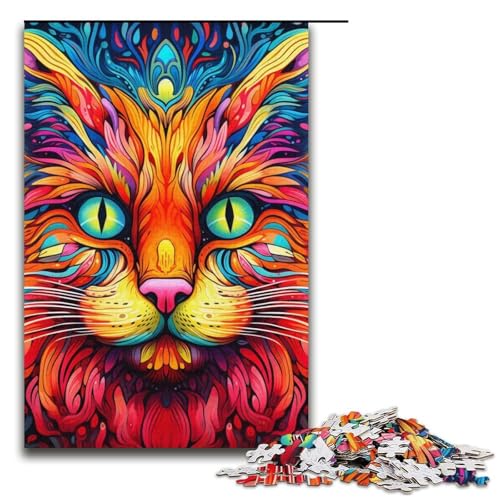 Puzzle 1000 Teile für Erwachsene, Psychedelisches Katzen-Puzzle für Erwachsene, Papppuzzle für Familienspaß und Spieleabend, 14,96 x 10,24 Zoll von WGLINGX