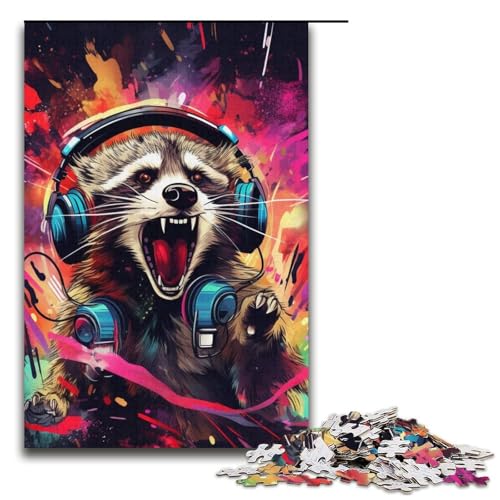 Puzzle 1000 Teile für Erwachsene, Psychedelisches Tier-Waschbär-Puzzle als Geschenk für die ganze Familie, 14,96 x 10,24 Zoll Puzzle 1000 Teile für Erwachsene, Psychedelisches Tier-Waschbär-Puzzle als Geschenk für die ganze Familie, 14,96 x 10,24 Zoll von WGLINGX