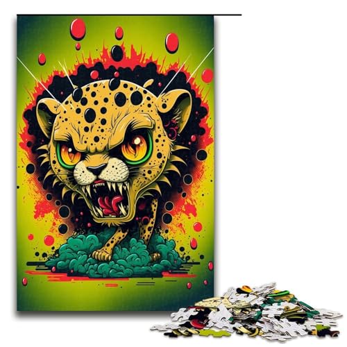Puzzle 1000 Teile für Erwachsene, Raging Leopard, Puzzle für Teenager, Spielzeug, Denkspiel (Größe 50 x 75 cm) von WGLINGX