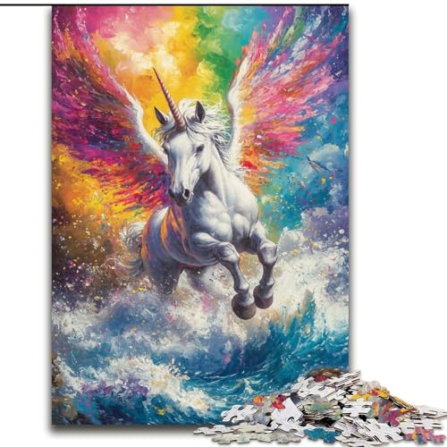 Puzzle 1000 Teile für Erwachsene, Regenbogen-Einhorn-Puzzle, 1000 Teile, interaktives Familienspiel, geeignet für Kinder ab 14 Jahren (Größe 50x75cm) von WGLINGX