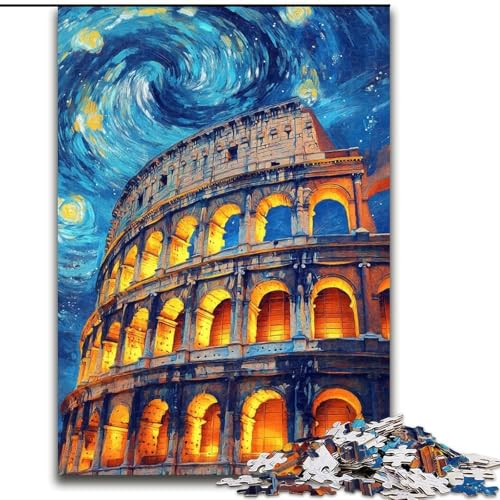 Puzzle 1000 Teile für Erwachsene, Römisches Kolosseum bei Nacht, 1000-teiliges Puzzle, interaktives Familienspiel, Denksportaufgabe als Geschenk, Lernspielzeug (Größe 26x38cm) von WGLINGX