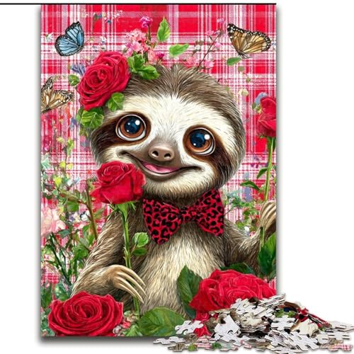 Puzzle 1000 Teile für Erwachsene, Rose Sloth Puzzle, 1000 Teile, interaktives Familienspiel, geeignet für Kinder ab 14 Jahren (Größe 50x75cm) von WGLINGX
