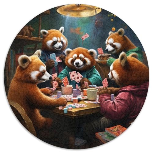Puzzle 1000 Teile für Erwachsene, Roter Panda spielt Poker, runde Puzzles 1000 Teile für Erwachsene, anspruchsvolles Denkspiel – entspannendes Spielzeug für Teenager, 1000 Teile (67,5x67,5cm) von WGLINGX