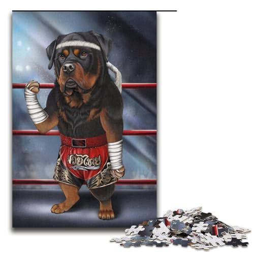 Puzzle 1000 Teile für Erwachsene, Rottweiler-Hund, Thai-Boxen, anspruchsvolles, schwieriges Puzzle für Teenager (Größe 38 x 26 cm) von WGLINGX