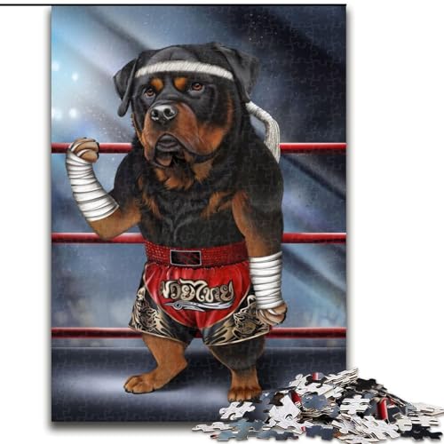 Puzzle 1000 Teile für Erwachsene, Rottweiler-Hund, Thai-Boxen, schwierige Puzzles für Erwachsene, Lernspielzeug (Größe 26x38cm) von WGLINGX