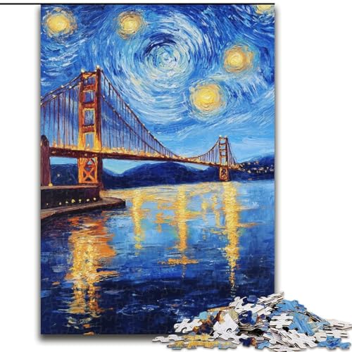 Puzzle 1000 Teile für Erwachsene, San Francisco Bridge bei Nacht, 1000-teiliges Puzzle, interaktives Familienspiel, Denksportaufgabe als Geschenk, Lernspielzeug (Größe 50x75cm) von WGLINGX