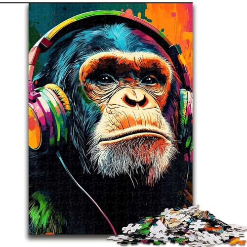 Puzzle 1000 Teile für Erwachsene, Schimpanse mit Kopfhörern, Puzzles für Weihnachten, Halloween, Muttertag, Neujahr, Ostern, Geschenk (Größe 26x38cm) von WGLINGX