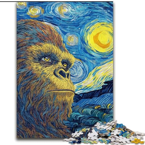 Puzzle 1000 Teile für Erwachsene, Schimpanse unter dem Nachthimmel, Holzpuzzle, Familienaktivitätsspiel für Teenager, anspruchsvolles Denkspiel (Größe 50x75cm) von WGLINGX