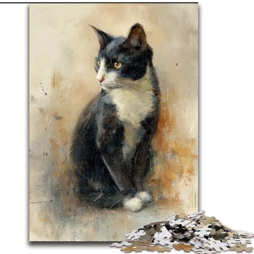 Puzzle 1000 Teile für Erwachsene, Schwarze Katze, Puzzle, Weihnachten, Halloween, Muttertag, Neujahr, Ostergeschenk (Größe 50x75cm) von WGLINGX