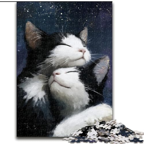 Puzzle 1000 Teile für Erwachsene, Schwarze Katze, Puzzle für Erwachsene, 1000 Teile, Spielzeug, Geschenk, pädagogisches, intellektuelles, entspannendes, lustiges Familienspiel (Größe 26x38cm) von WGLINGX