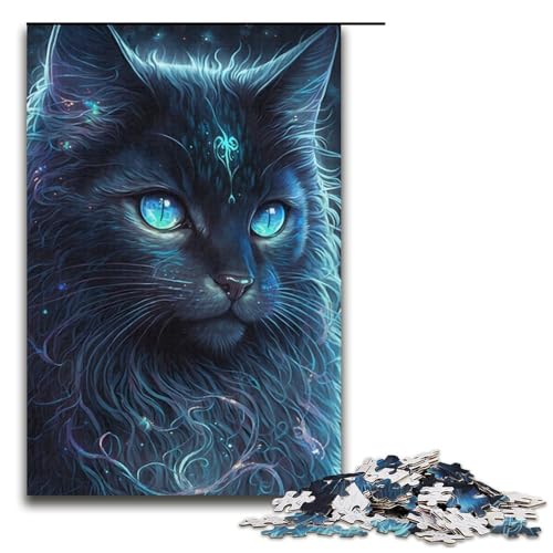 Puzzle 1000 Teile für Erwachsene, Schwarze Katze, Puzzle für Jugendliche ab 14 Jahren, 38 x 26 cm von WGLINGX