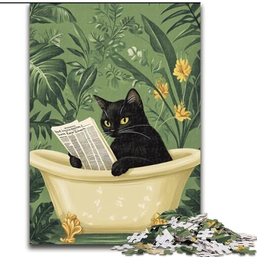 Puzzle 1000 Teile für Erwachsene, Schwarze Katze im Badezimmer, Unmögliches Puzzle für Erwachsene, Weihnachten, Halloween, Muttertag, Neujahr, Ostergeschenk (Größe 26x38cm) von WGLINGX