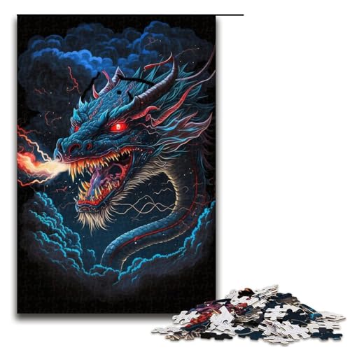 Puzzle 1000 Teile für Erwachsene, Schwarzer Drache, Puzzles für Erwachsene, Holzpuzzles, Lernspiele, Heimdekoration, 50 x 75 cm von WGLINGX