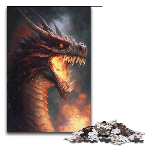 Puzzle 1000 Teile für Erwachsene, Schwarzer Feuerdrache, Puzzle für Jugendliche ab 14 Jahren, 38 x 26 cm von WGLINGX