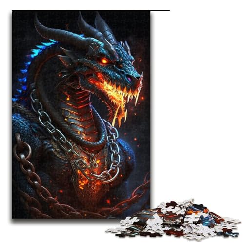 Puzzle 1000 Teile für Erwachsene, Schwarzer Feuerdrache, Puzzle für Jugendliche ab 14 Jahren, 50 x 75 cm von WGLINGX