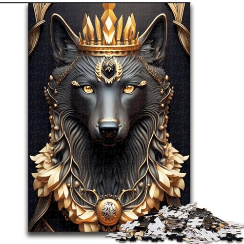 Puzzle 1000 Teile für Erwachsene, Schwarzer Wolf, Goldenes Art Deco, 1000-teiliges Puzzle, Spielzeug, Geschenk, pädagogisches intellektuelles Dekomprimierungsspaß, Familienspiel, Größe 26x38cm von WGLINGX
