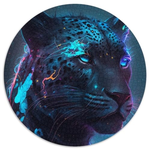 Puzzle 1000 Teile für Erwachsene, Schwarzes Leopardengemälde, runde Puzzles 1000 Teile für Erwachsene, anspruchsvolles Denkspiel – entspannendes Spielzeug für Teenager, 1000 Teile (67,5x67,5cm) von WGLINGX