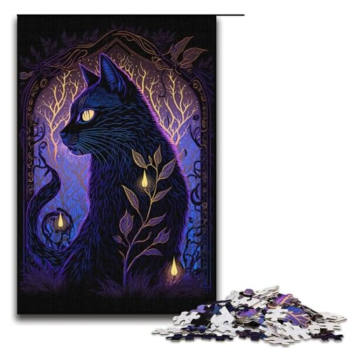 Puzzle 1000 Teile für Erwachsene, Schwarzlicht-Katzen-Puzzle für Jugendliche ab 14 Jahren, 38 x 26 cm von WGLINGX