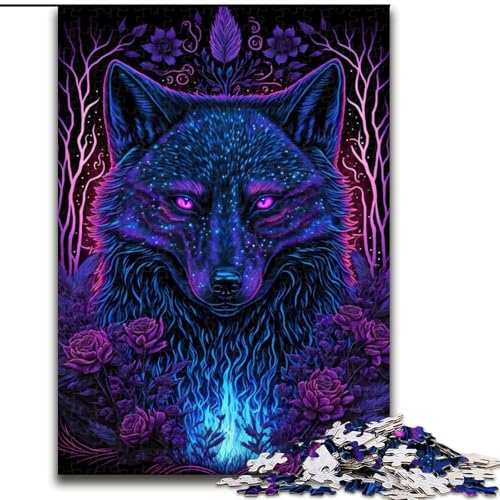 Puzzle 1000 Teile für Erwachsene, Schwarzlichtwolf, Holzpuzzle, perfektes Weihnachts- und Neujahrsgeschenk, Feiertagsgeschenk (Größe 50x75cm) von WGLINGX