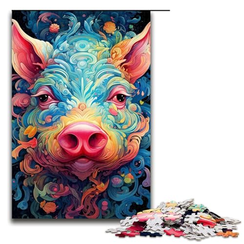 Puzzle 1000 Teile für Erwachsene, Schweine-Puzzle, praktisches Spiel, ganze Familie (Größe 50 x 75 cm) von WGLINGX