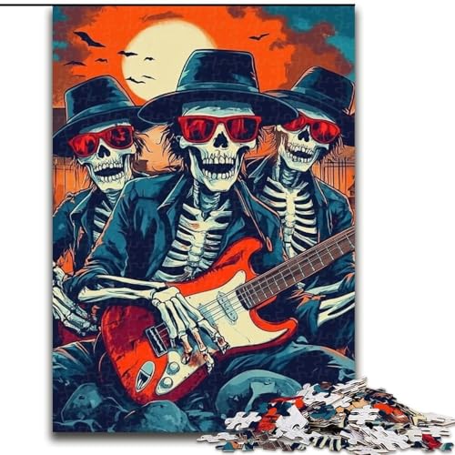 Puzzle 1000 Teile für Erwachsene, Skelett spielt Gitarre, Puzzles für Erwachsene für Familienspaß, perfekt für Feiertage, interaktive Spieleabende (Größe 50x75cm) von WGLINGX