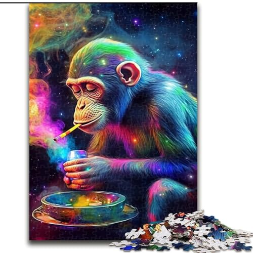 Puzzle 1000 Teile für Erwachsene, Smoky Chimpanzee, Puzzle, Weihnachten, Halloween, Muttertag, Neujahr, Ostergeschenk (Größe 50x75cm) von WGLINGX