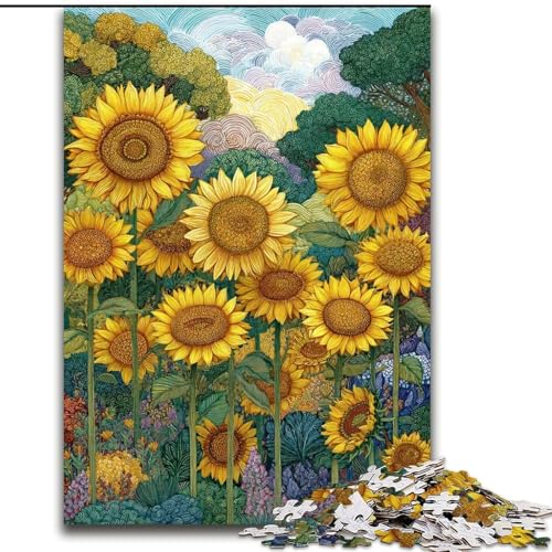 Puzzle 1000 Teile für Erwachsene, Sonnenblumen-Unmögliches Puzzle für Erwachsene, Kunstwerk-Dekor, Intelligenzspielzeug für Familien-Indoor-Spiele (Größe 26x38cm) von WGLINGX