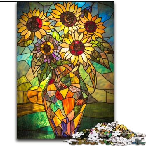 Puzzle 1000 Teile für Erwachsene, Sonnenblumen-Unmögliches Puzzle für Erwachsene, Kunstwerk-Dekor, Intelligenzspielzeug für Familien-Indoor-Spiele (Größe 26x38cm) von WGLINGX