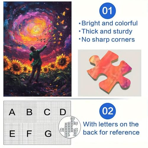 Puzzle 1000 Teile für Erwachsene, Sonnenblumen-Violine, Unmögliches Puzzle für Erwachsene, Weihnachten, Halloween, Muttertag, Neujahr, Ostergeschenk (Größe 50x75cm) von WGLINGX