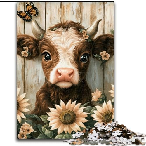 Puzzle 1000 Teile für Erwachsene, Sonnenblumen-Yak, unmögliches Puzzle für Erwachsene, Weihnachten, Halloween, Muttertag, Neujahr, Ostergeschenk (Größe 50x75cm) von WGLINGX