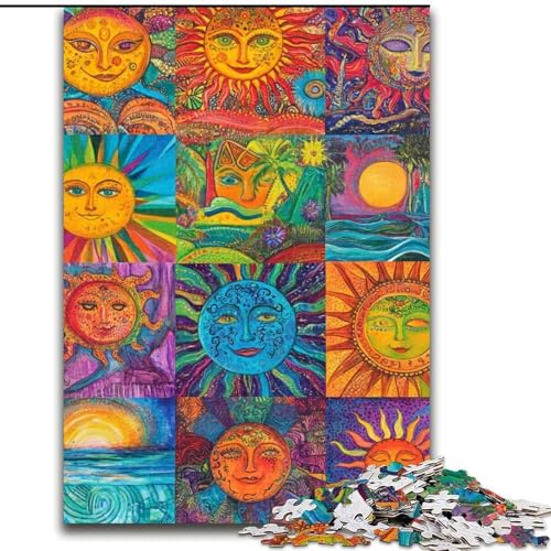 Puzzle 1000 Teile für Erwachsene, Sonnenlächelnde Collage, Holzpuzzle, Familienaktivitätsspiel für Teenager, anspruchsvolles Denkspiel (Größe 50x75cm) von WGLINGX
