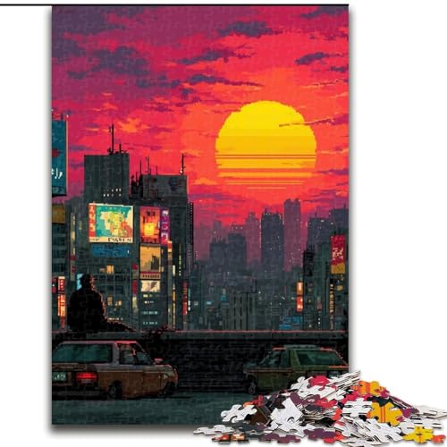 Puzzle 1000 Teile für Erwachsene, Stadt bei Sonnenuntergang, Holzpuzzle, DIY-Dekoration, anspruchsvolles Denkspiel, (Größe 50x75cm) von WGLINGX