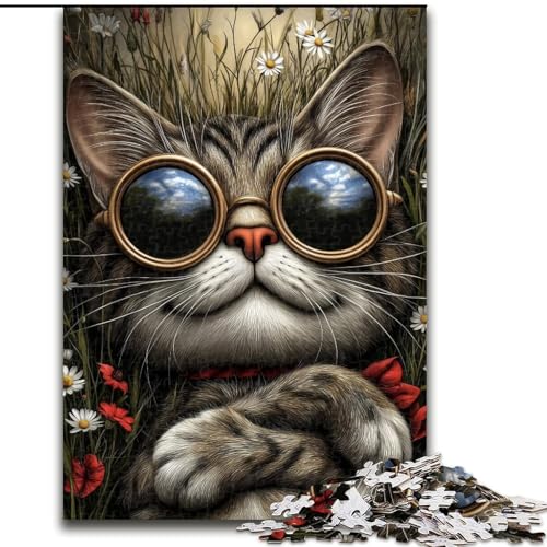 Puzzle 1000 Teile für Erwachsene, Steampunk-Katze, Papppuzzle, Familienaktivitätsspiel für Teenager, anspruchsvolles Denkspiel (Größe 26x38cm) von WGLINGX
