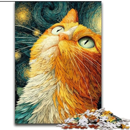 Puzzle 1000 Teile für Erwachsene, Sternenhimmel-Katze, Puzzle für Erwachsene, 1000 Teile, Spielzeug, Geschenk, pädagogisches, intellektuelles, entspannendes, lustiges Familienspiel (Größe 50x75cm) von WGLINGX