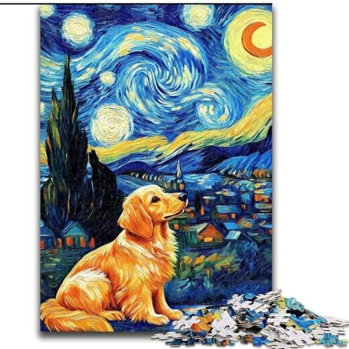 Puzzle 1000 Teile für Erwachsene, Sternennacht-Hund, Papppuzzle, Familienaktivitätsspiel für Teenager, anspruchsvolles Denkspiel (Größe 26x38cm) von WGLINGX