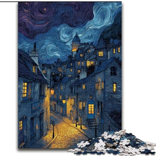 Puzzle 1000 Teile für Erwachsene, Straße unter dem Nachthimmel, Holzpuzzle, DIY-Dekoration, anspruchsvolle (Größe 50x75cm) von WGLINGX