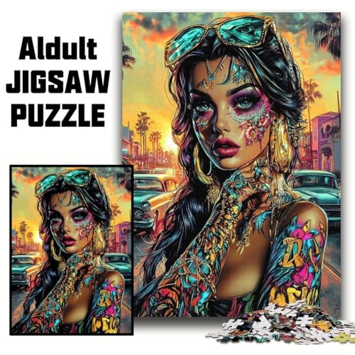 Puzzle 1000 Teile für Erwachsene, Tätowierte Frau, Puzzle 1000 Teile für Jugendliche ab 14 Jahren, Heimdekoration (Größe 26x38cm) von WGLINGX