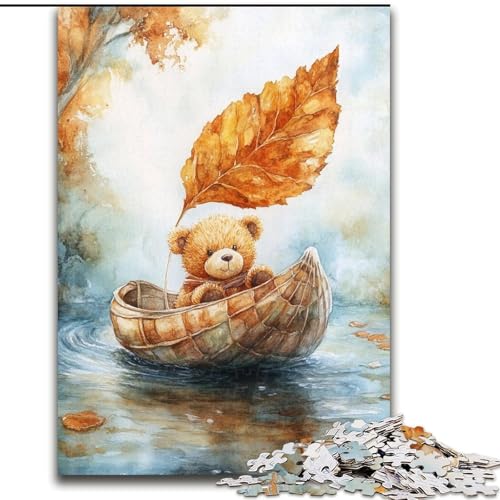 Puzzle 1000 Teile für Erwachsene, Teddybär-Segelboot aus Walnussschalen, Puzzle für Erwachsene, 1000 Teile, interaktives Familienspiel, Denksportgeschenk, Lernspielzeug (Größe 26x38cm) von WGLINGX