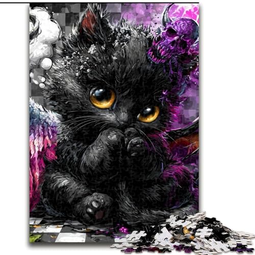 Puzzle 1000 Teile für Erwachsene, Teufelskätzchen, Holzpuzzle, interaktives Familienspiel, DIY-Heimdekoration, Gehirn-Herausforderung, Geschenk (Größe 50x75cm) von WGLINGX