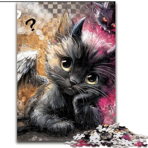 Puzzle 1000 Teile für Erwachsene, Teufelskätzchen, Puzzle für Erwachsene, 1000 Teile, Spielzeug, Geschenk, pädagogisches, intellektuelles, entspannendes, lustiges Familienspiel (Größe 26x38cm) von WGLINGX