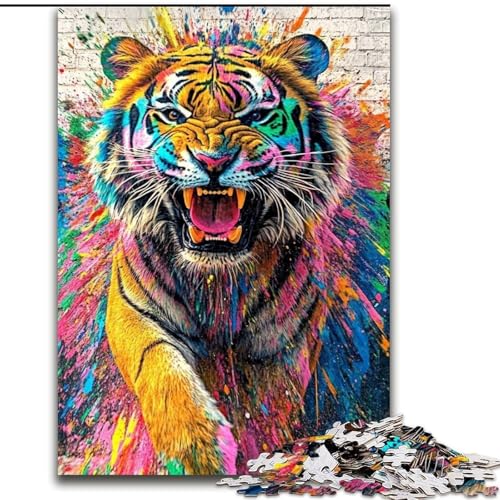 Puzzle 1000 Teile für Erwachsene, Tiger-Ölgemälde, Puzzle für Erwachsene, interaktives Familienspiel, geeignet für Kinder ab 14 Jahren (Größe 50x75cm) von WGLINGX