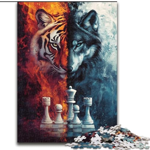 Puzzle 1000 Teile für Erwachsene, Tiger-Wolf-Schach, unmögliches Puzzle für Erwachsene, Weihnachten, Halloween, Muttertag, Neujahr, Ostergeschenk (Größe 26x38cm) von WGLINGX