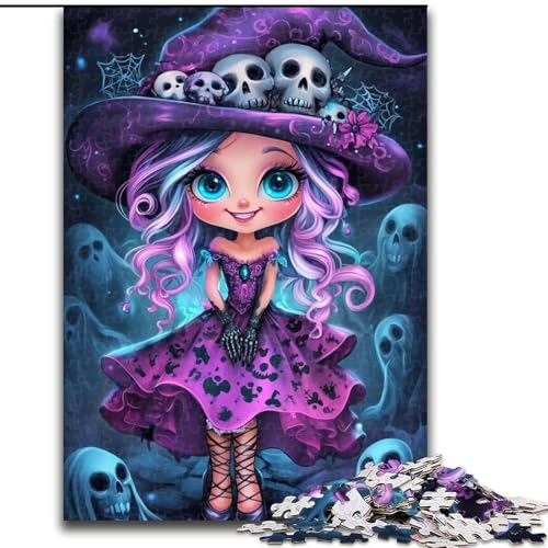 Puzzle 1000 Teile für Erwachsene, Totenkopf-Hexenmädchen, Puzzle für Erwachsene, 1000 Teile, Lernspiele, schöne Dekoration (Größe 26x38cm) von WGLINGX