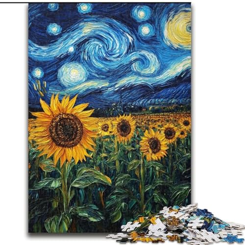 Puzzle 1000 Teile für Erwachsene, Van Gogh, Sonnenblumen bei Nacht, Holzpuzzle, interaktives Familienspiel, DIY-Heimdekoration, Gehirn-Herausforderung, Geschenk (Größe 50x75cm) von WGLINGX
