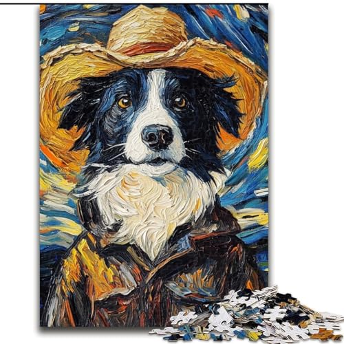 Puzzle 1000 Teile für Erwachsene, Van Gogh Border Collie, Puzzles für Erwachsene für Teenager, Familien-Lernspiele, Heimdekoration, Geschenk (Größe 26x38cm) von WGLINGX