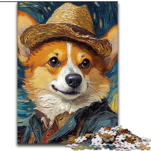 Puzzle 1000 Teile für Erwachsene, Van Gogh Corgi, Holzpuzzle, Teenager, Stressabbau, Cooles einzigartiges Geschenk für die Familie (Größe 26x38cm) von WGLINGX