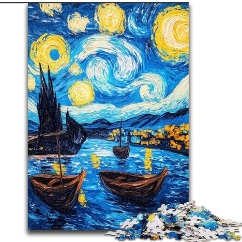 Puzzle 1000 Teile für Erwachsene, Van Gogh Nachthimmel, 1000-teiliges Puzzle, interaktives Familienspiel, Denksportaufgabe als Geschenk, Lernspielzeug (Größe 26x38cm) von WGLINGX
