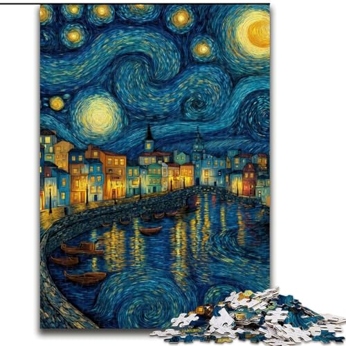 Puzzle 1000 Teile für Erwachsene, Van Gogh Nachthimmel, Holzpuzzle, DIY-Dekoration, Gehirn herausfordernde (Größe 50x75cm) von WGLINGX