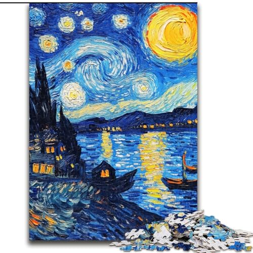 Puzzle 1000 Teile für Erwachsene, Van Gogh Nachthimmel, Holzpuzzle, DIY-Dekoration, Gehirn herausfordernde (Größe 50x75cm) von WGLINGX