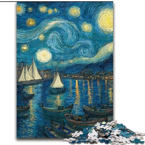 Puzzle 1000 Teile für Erwachsene, Van Gogh Nachthimmel, Holzpuzzle, DIY-Dekoration, Gehirn herausfordernde (Größe 50x75cm) von WGLINGX